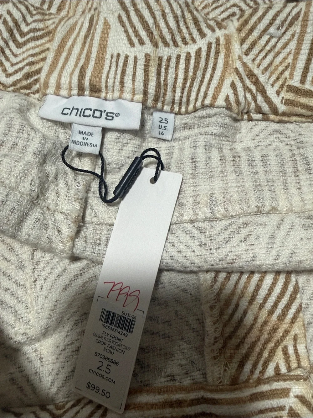 Chico's Neutral Geo-Print Cropped High-Rise Pants size 14